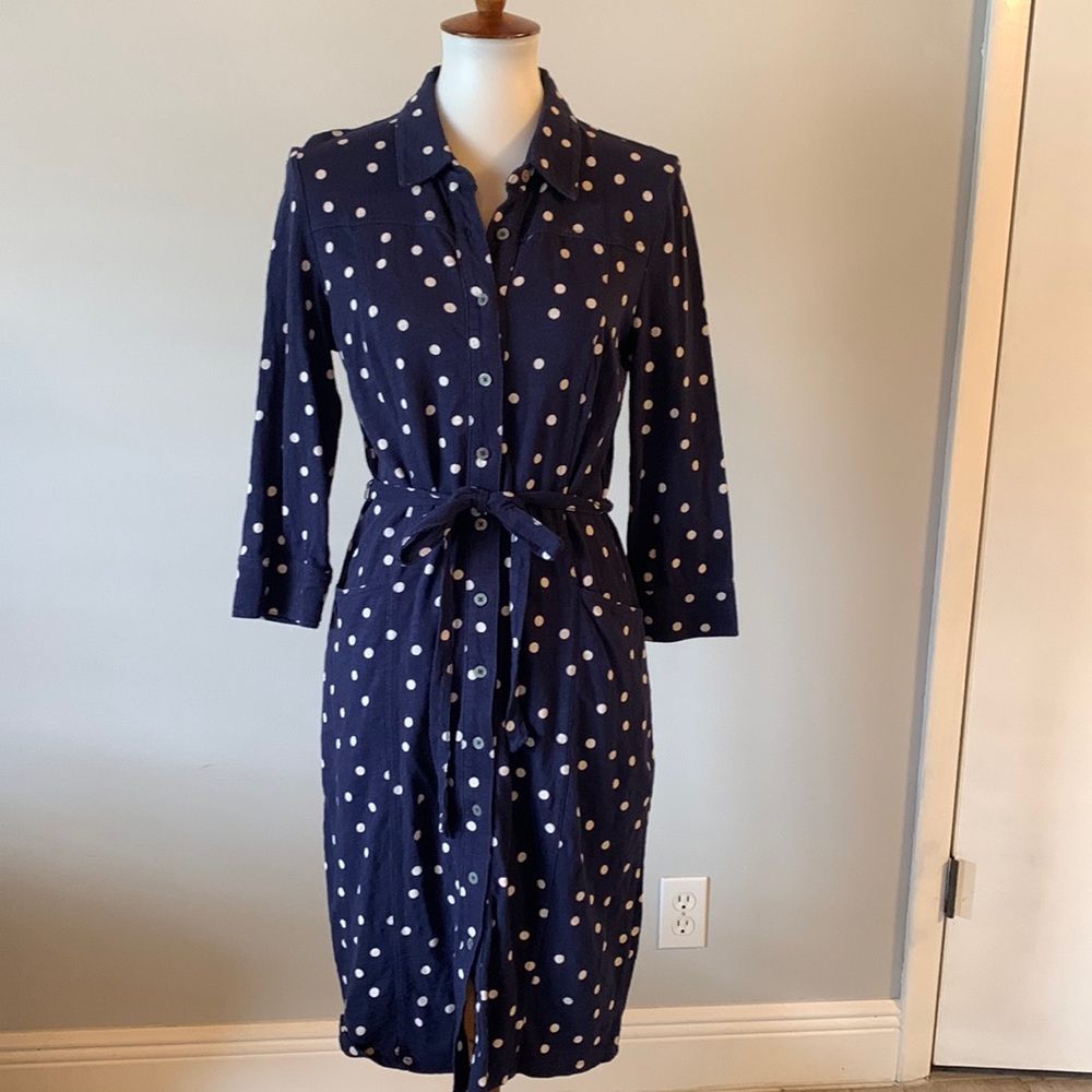 [Boden] Navy/White Polka Dot Button Down Dress - Size 8